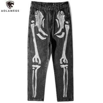 

Aolamegs Jeans Men Hip Hop Style Denim Pants Mens Retro Skinny Jeans Casual Trousers High Street All-match Jeans Streetwear