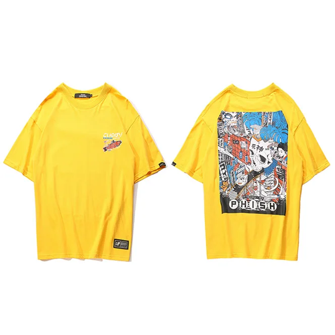 Мужская футболка в стиле Харадзюку, футболка с рисунком черепа, футболка в японском стиле, уличная одежда, большие размеры, летние топы, футболки из хлопка - Цвет: A73A15 Yellow