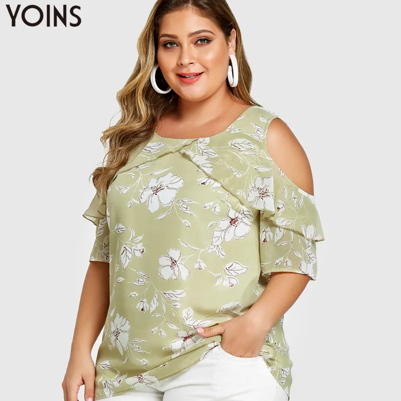 Женская Винтажная Футболка YOINS размера плюс с цветочным принтом 2020 летние