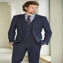 2021 New High-Quality Customized Navy Blue Men's Suit Notched Lapel Fashion Slim Party 4-Piece Suit (Coat + Pants + Tie + Vest)