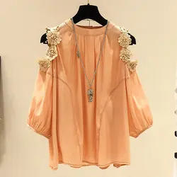 Блузка женская блуза со спущенными плечами Mujer De Moda 2019, шифоновая рубашка с цветочным декором, свободные стильные блузки