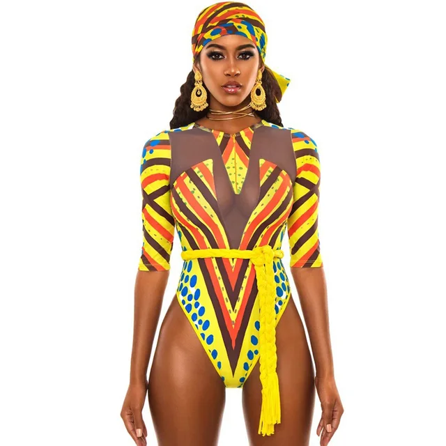 african print long sleeve swimsuit