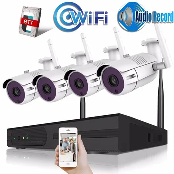 

Voice recording Camera Security System Surveillance Kit 4CH Wireless CCTV System 720P HD NVR kit Outdoor IR Night IP Camera wifi