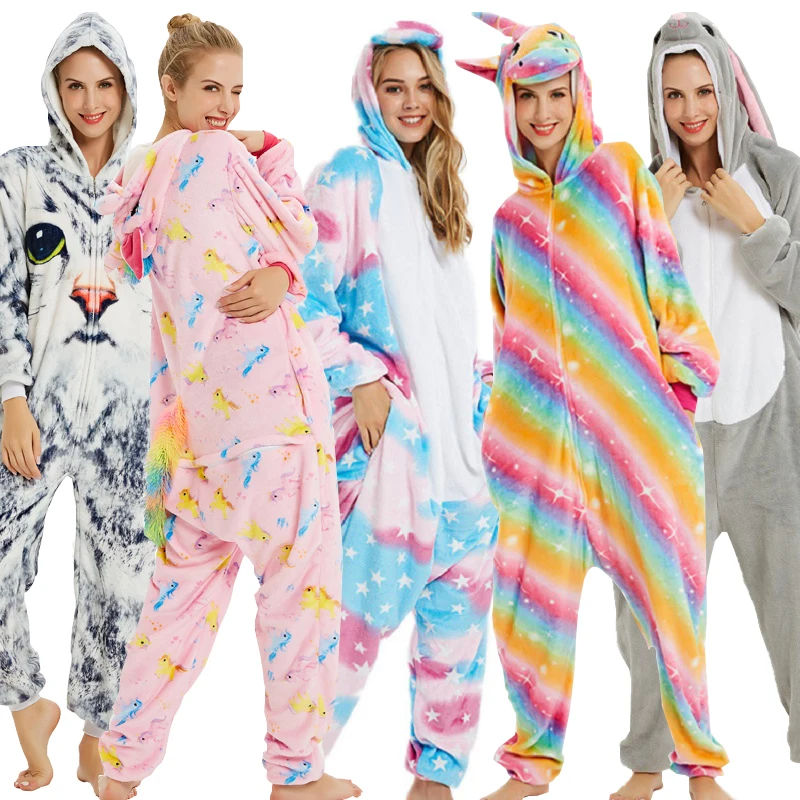 

Homewear Sleepwear Cosplay Zipper Women Men Kigurumi Unicorn Pajamas Sets Flannel Cute Animal Pijama Winter unicornio Pyjamas