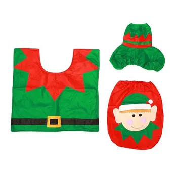 

3 PCS/Set Christmas Decorations Bathroom Toilet Seat Cover Household Christmas Floor Mat Toilet Tank Cover