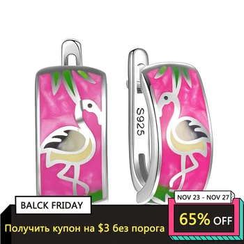 

OGULEE 2020 Fashion Flamingo Genuine 925 Sterling Silver Rose Pink Enamel Earrings Original Designer Jewelry Party Gifts Bijoux
