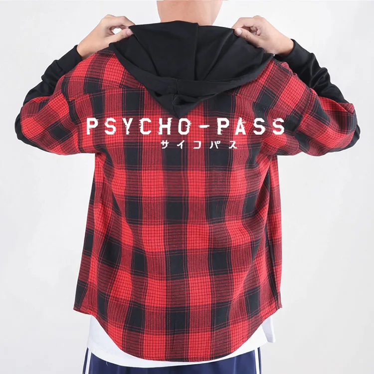 Аниме Psycho-Pass тема Косплей Повседневная мода решетки с капюшоном с длинным рукавом рубашки для женщин и мужчин Ложные две части пальто хлопок