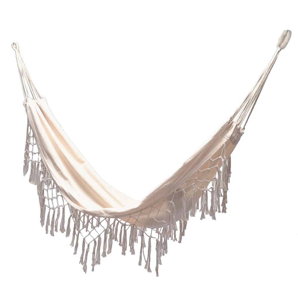 Tassels Hammock Boho Style Brazilian Macrame Fringed Deluxe Double Hammock Net Cotton Swing Chair Hanging Bed