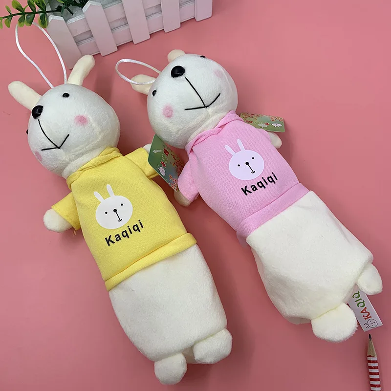 Чехол-карандаш с плюшевым кроликом из мультфильма, сумка для канцелярских принадлежностей, школьные принадлежности, милый креативный бумажный пакет с веревкой