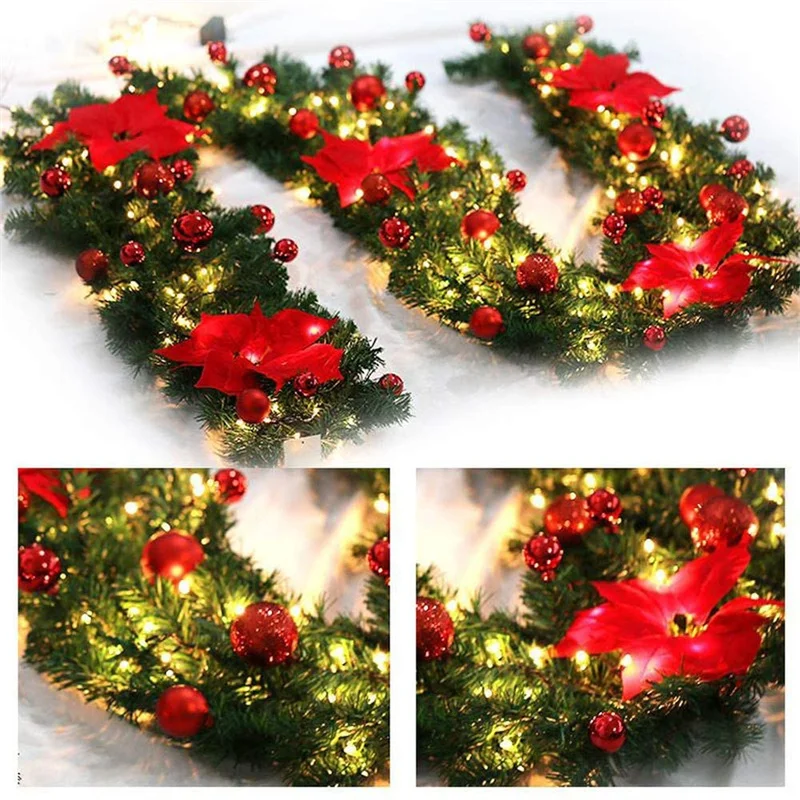 

2.7m LED Rattan Garland Wreath Light Christmas Decoration Door Hanging Ornaments Artificial Xmas Tree Fireplace Decor Navidad