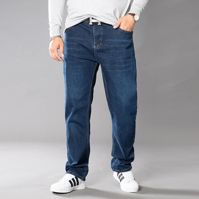 Size 42 44 46 48 large size men's jeans 2020 classic stretch wide leg pants loose fat legs increase straight streetwear jeans