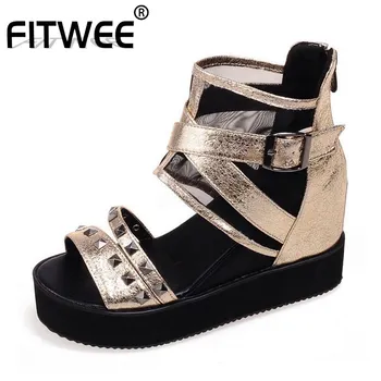 

JOJONUNU Size 34-43 Fashion Women Platform Gladiator Thick Bottom Sandals Rivet Ankle Strap Wedges Sandals Summer Beach Shoes