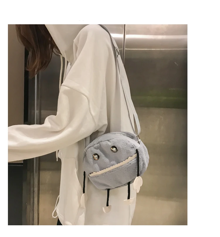 Plush funny, Cartoon Backpack, Shoulder Messenger Bag, Girl's Favorite Gift - Цвет: gray