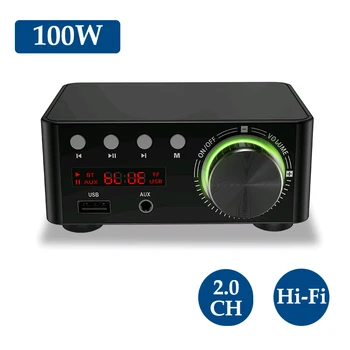 

New BT5.0 Digital Amplifier Digital Class D Power Home Amplifier 100W Stereo HiFi Sound Audio Amplifier Suport AUX TF MP3 Player