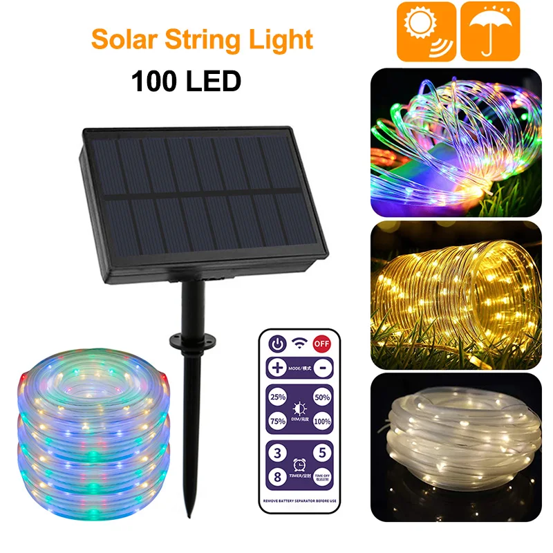 

Dozzlor 100 LED Solar String Light Remote Control Solar Strip Lights Outdoor Waterproof Garden Yard Home Party Wedding