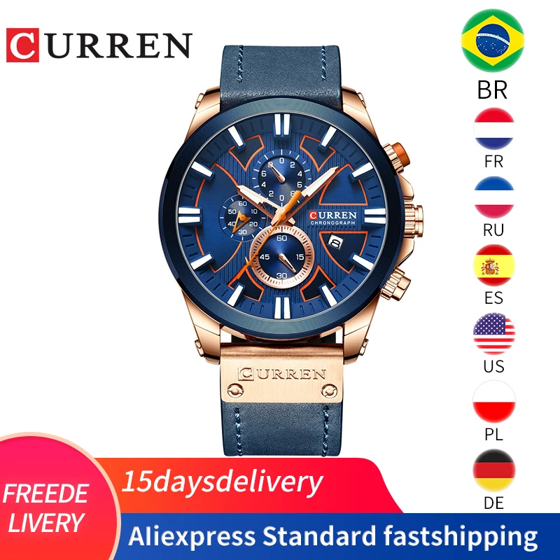 curren casual sport watches for men blue top brand luxury military leather wrist watch man clock fashion chronograph wristwatch