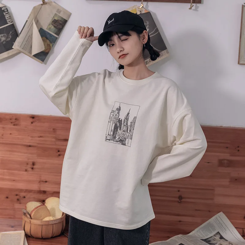 Spring Autumn Woman Tshirts Architecture Graphic Tee Full Appliques Fashion Cotton Soft Comfortable Loose Design Tops Harajuku