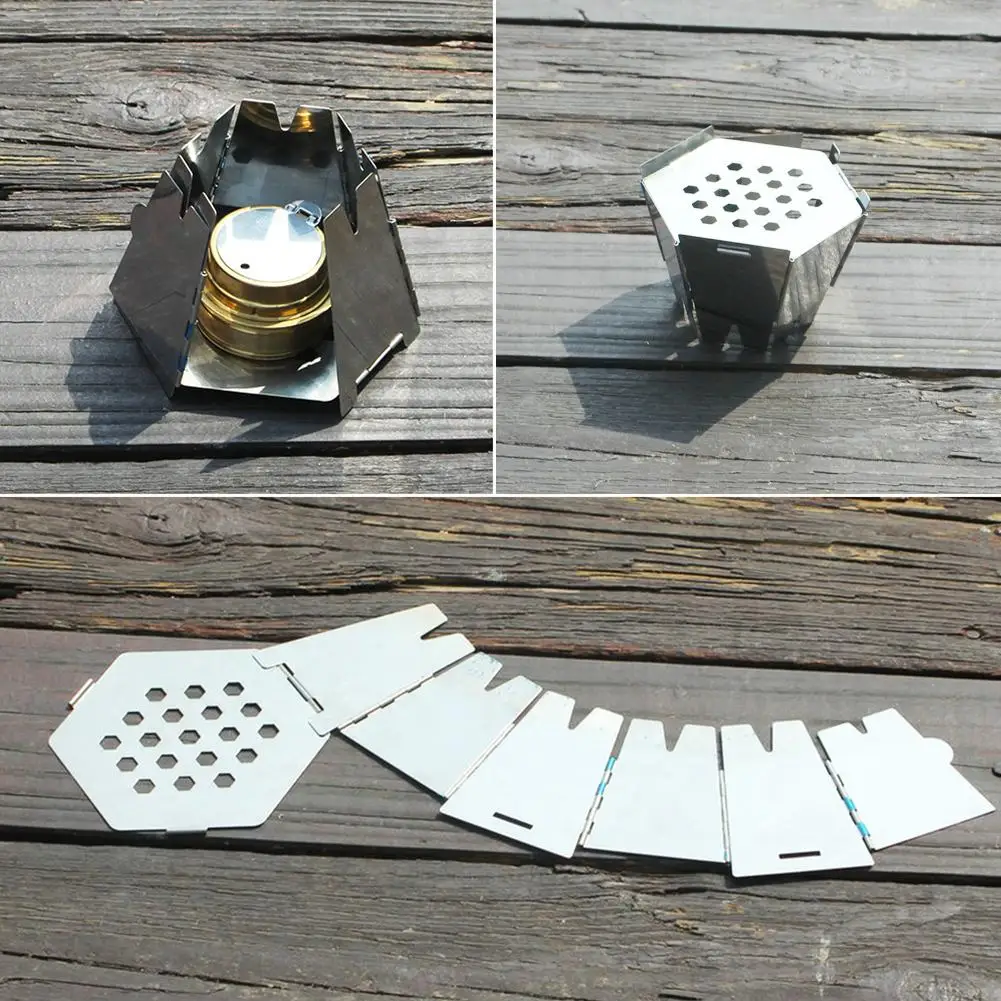 Mini Outdoor Camping Stove Folding Hexagon Wood Stove Stainlesss Steel Portable Furnace Cooking Survival BBQ Picnic Burners