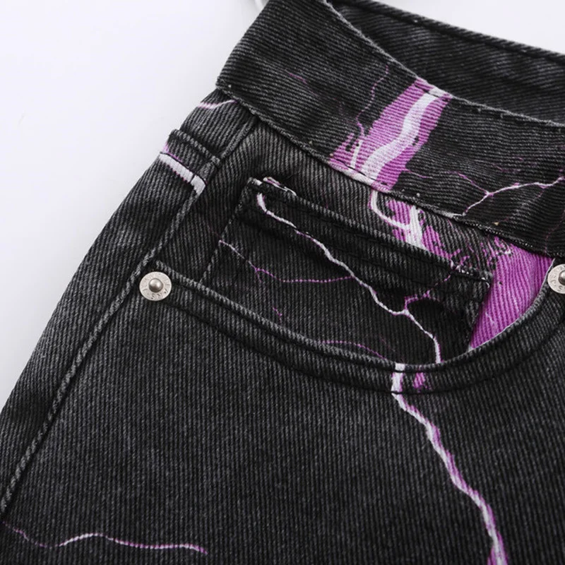 High Street Streetwear Jeans da uomo stampati con fulmini viola Jeans  larghi larghi Casual Hip Hop pantaloni in Denim Harajuku|Jeans| - AliExpress