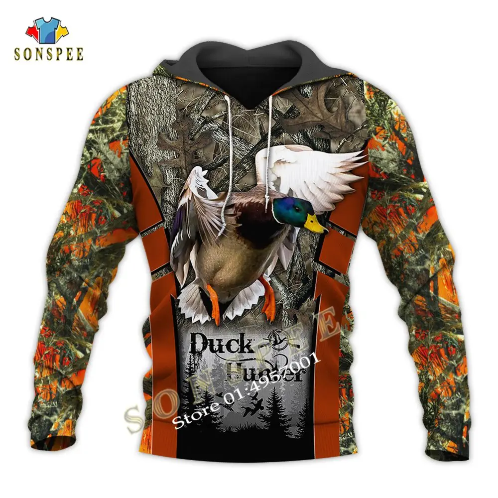 SONSPEE 3D Men Hoodies Camouflage Hunting Wild Duck Animal Printed Long Sleeve Hooded Sweatshirts Unisex Pullover Streetwear
