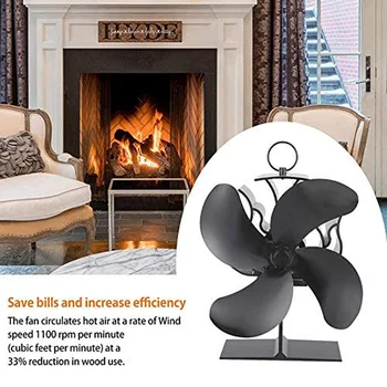 

Black Fireplace 4 Blade Heat Powered Stove Fan Log Wood Burner Eco Friendly Quiet Fan Home Efficient Heat Distribution