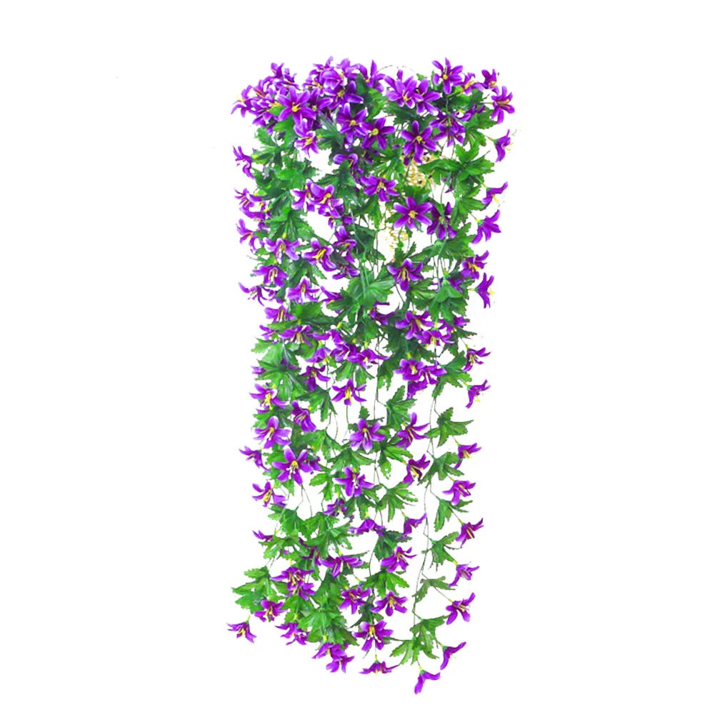 light purple 2PCS Artificial Vine Decoration Plant Home Fake Craft Patio Living Room DIY Garden Lily Flower Balcony Wall Hanging Wedding - Цвет: light purple