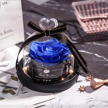 

Beautiful Romantic Valentine's Day Gift,Single Everlasting Rose With Glass Cover With Light Glowing Rose Tanabata Creative Gift
