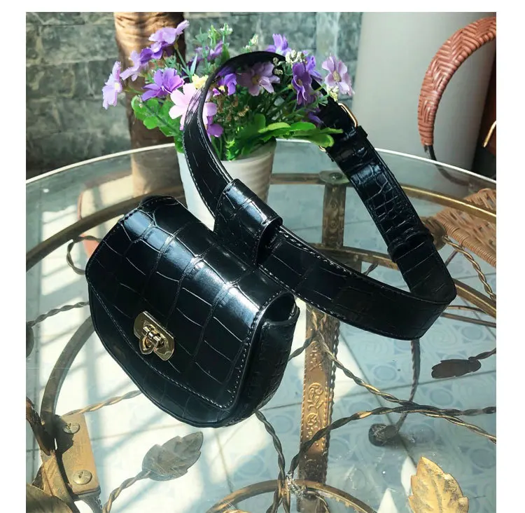 Barabum Belt Female Detachable Pouch Decoration with Skirt Sweater Suit Simple Wild Thin Belt Crocodile Waist Bag
