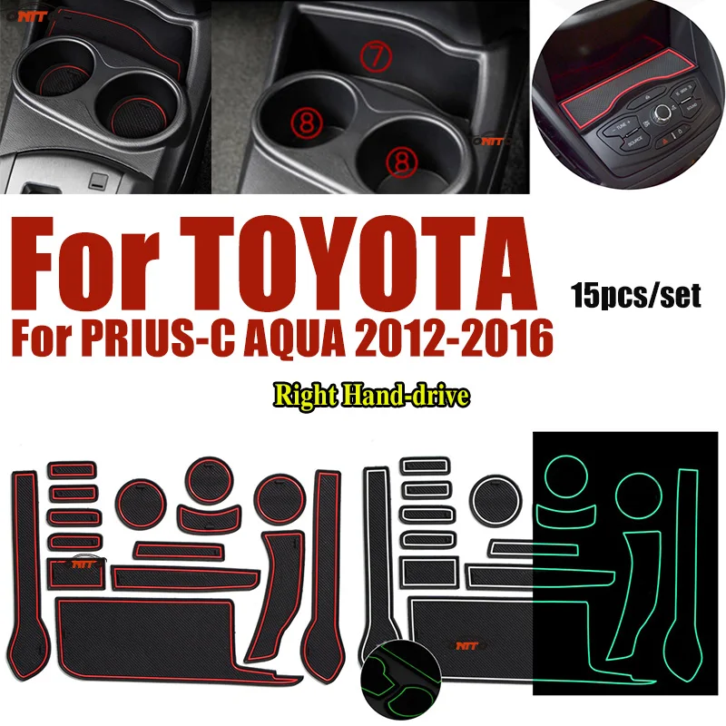 

Car Interior Slot Mat Door Groove Pad Cup Pad Non-slip Mat Rubber Right Hand-drive 15pcs/set For Toyota PRIUS-C AQUA 2012-2016