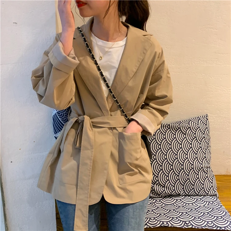 Small Suit Coat Women's Korean-style Loose-Fit Students Solid Color Spring New Style CHIC Lace-up Versatile Suit Cardigan