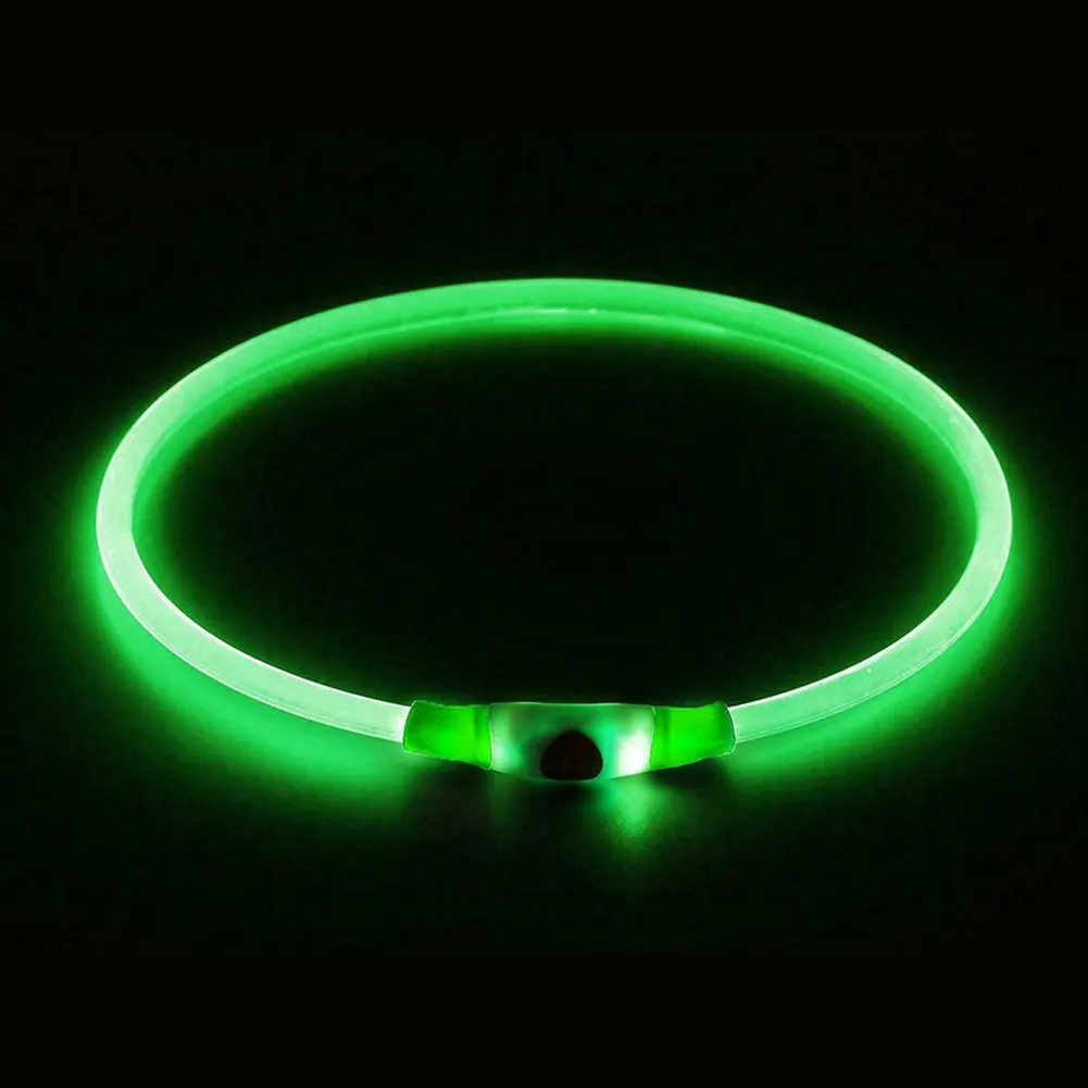 Безопасная Ночная Мода для домашних животных, USB Перезаряжаемый водонепроницаемый светодиодный ошейник для собак, регулируемый светильник, светящийся - Цвет: Зеленый