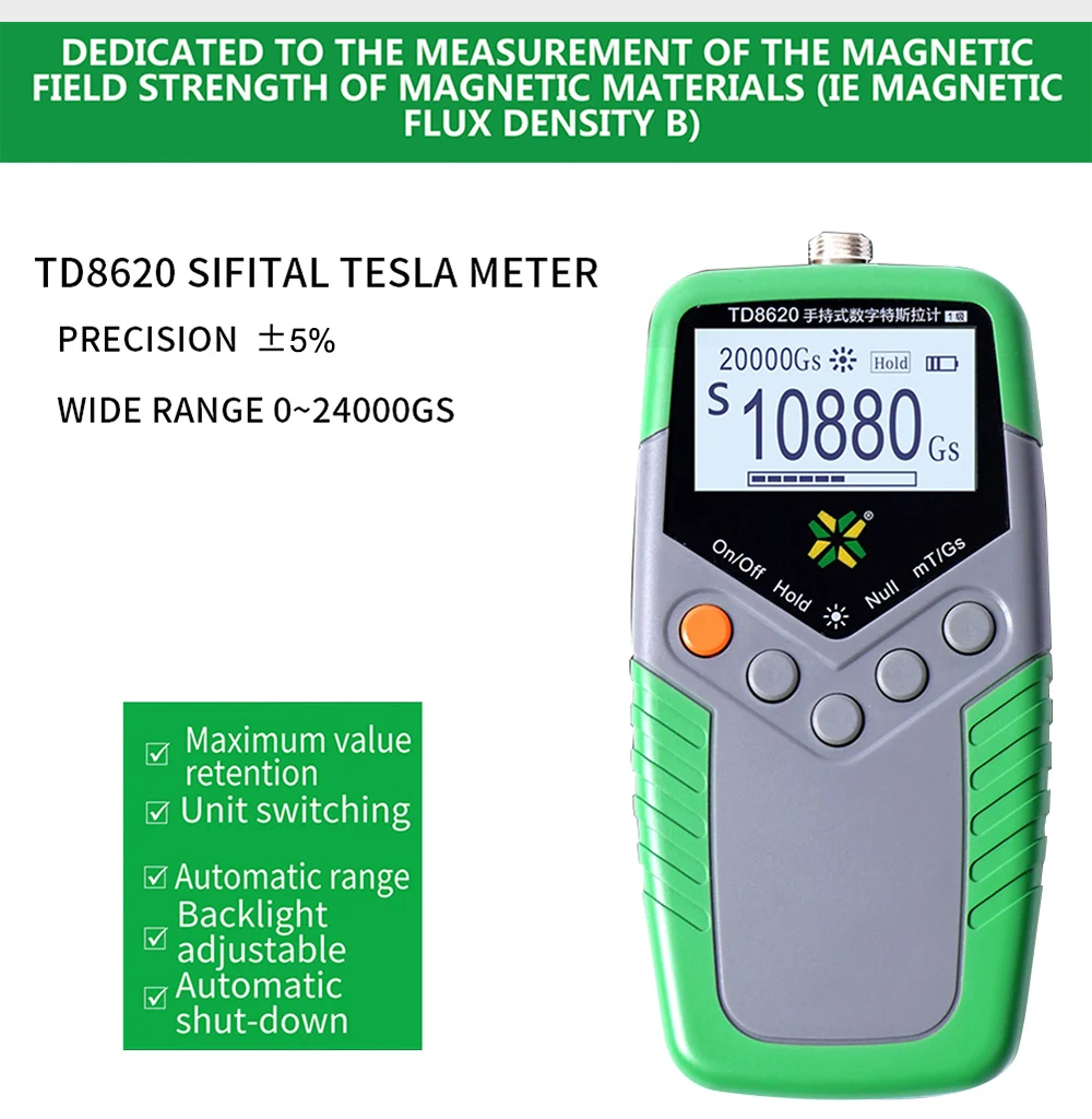 TD8620 Измеритель Гаусса с постоянным магнитом Ручной цифровой измеритель Теслы измеритель магнитного потока поверхностный тест магнитного поля 5% Точность