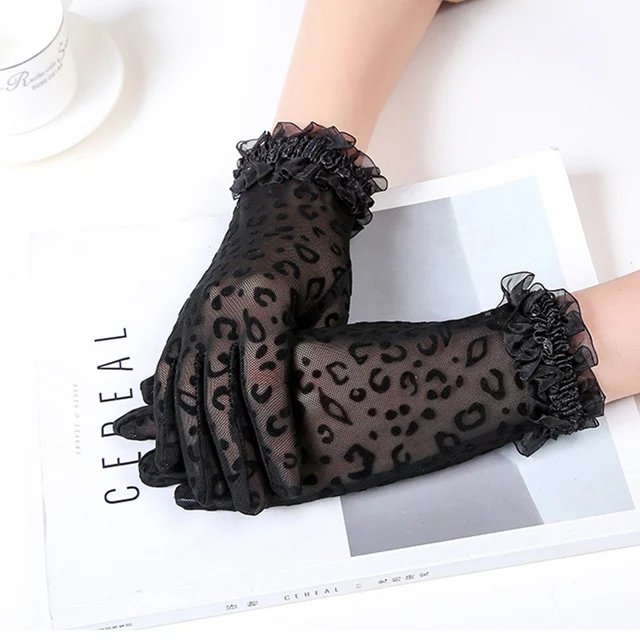 1 Pair Fashion Sexy Leopard Women Lace Sunscreen UV-Proof Driving Gloves Ladies Mesh Short Thin Gloves