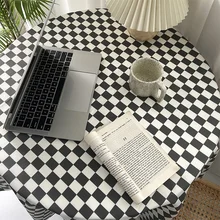 Ins Net – nappe de contraste rouge, noir et blanc, damier, bureau, Table à manger, maison, café, maison, décoration douce de fond Clo