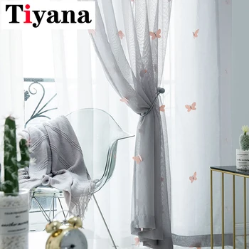 

Sheer Curtains Pink Butterfly Print Tulle for living girl's room Kitchen Wedding Decor Window Panel cortinas Stereoscopic P434Z