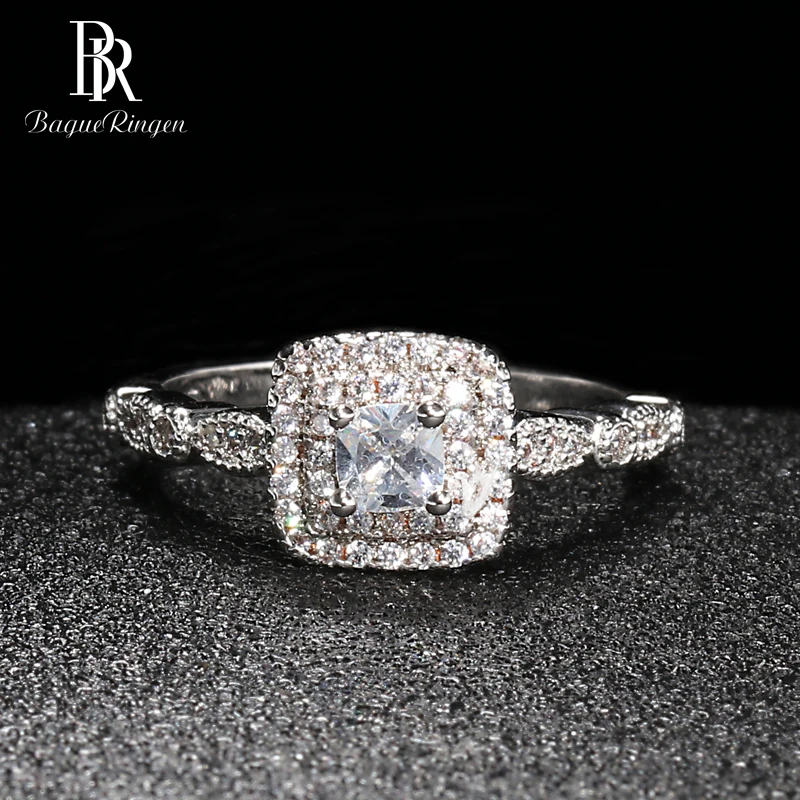 Bague Ringen, Трендовое серебро 925, Ювелирное кольцо с камнями для женщин, Геометрическая площадь, белый, желтый, розовый, AAA циркон, женские вечерние подарки - Цвет камня: white