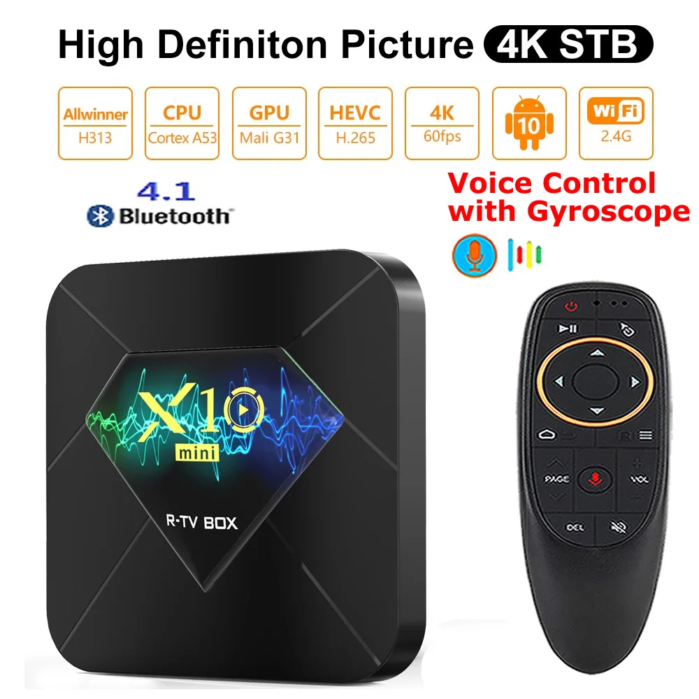 Android 10 Smart TV BOX X10 MINI Allwinner H313 четырехъядерный WIFI BT4.1 4K 3D 0 телеприставка медиаплеер PK