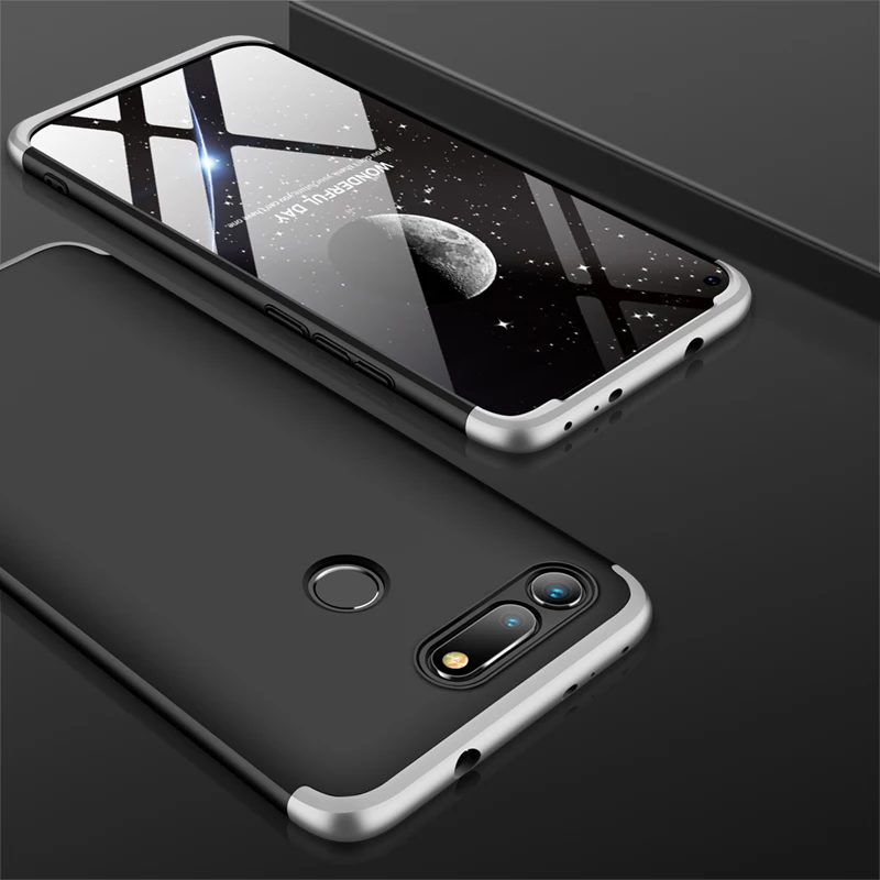 360 градусов чехол для huawei Honor View 20 10 V20 V10 V9 Play P8 P9 Lite GR5 GR3 чехол 3 в 1 Жесткий PC защитный матовый чехол - Цвет: Silvery and Black
