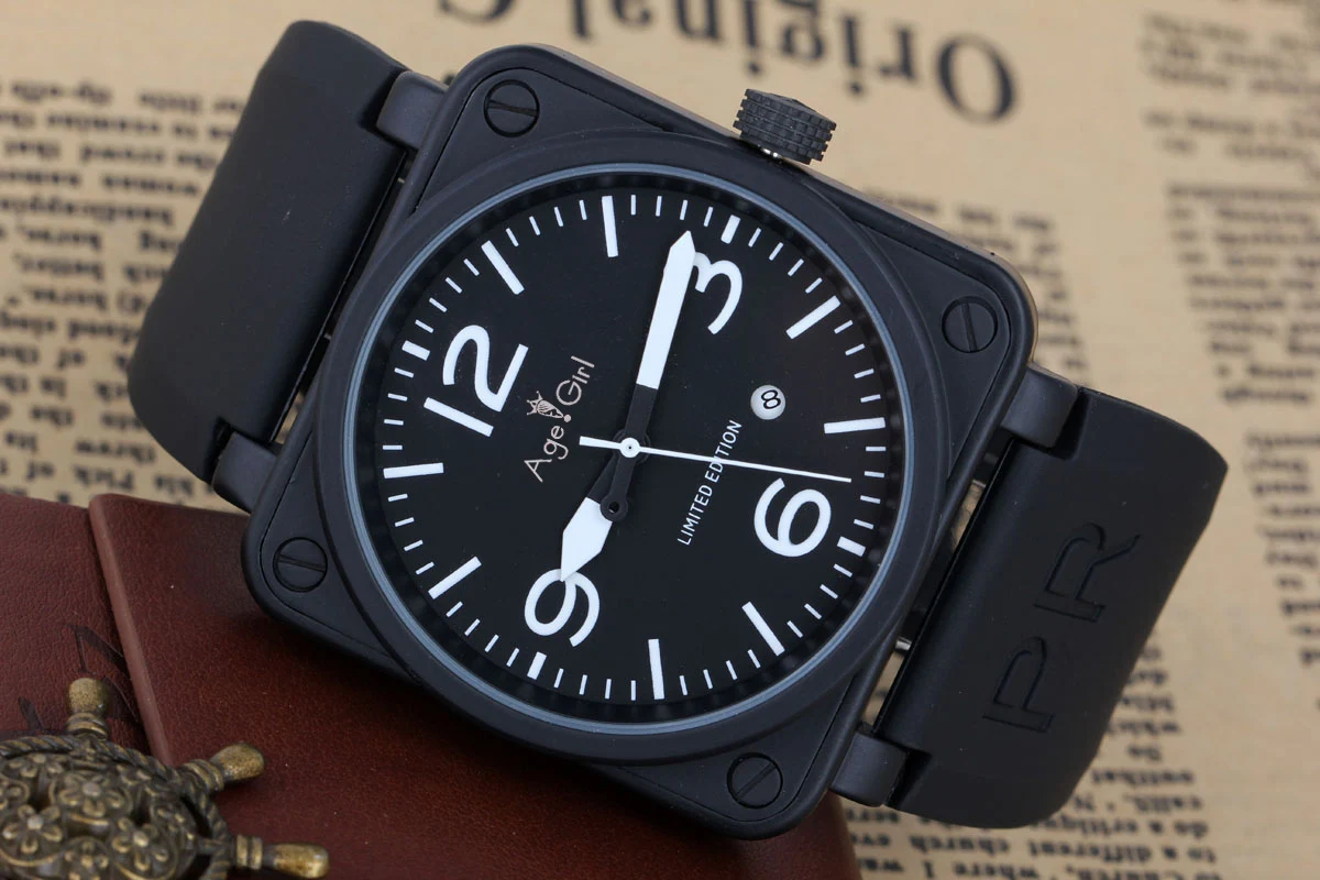 

New Luxury Men Luxury Brand Automatic Mechanical Self Wind Mechanical Rubber Strap Big Bell 46mm Square White Date BR01-92 Watch