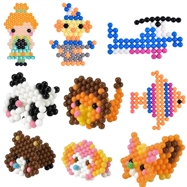 Kids Perler Pegboard Water Bead Animal Molds Accessories Magic Bead Jigsaw 3D Puzzle Educational Toys DIY Children Magic Beads 5