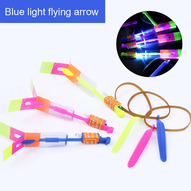 10pcs Outdoor Shining Rocket Flash LED Light Slingshot Elastic Helicopter Rotating Flying Toys Christmas Party Children Gifts 1