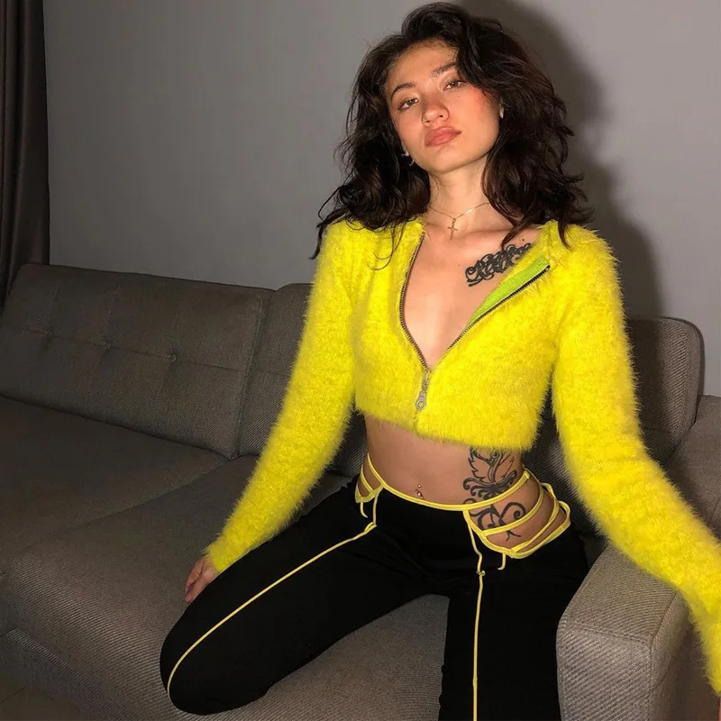 

Европейский и американский Ретро стиль; Шерстяное вязаное пальто на молнии с капюшоном для девочек; 20 осенний короткий свитер; Верхняя одежда; Кардиган