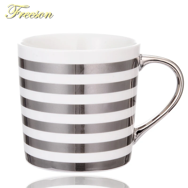 

Nordic Gold Silver Coffee Mug Noble Lover Tea Cup 300ml Porcelain Tea Mug Valentine Coffee Cup Europe Cafe Tumbler