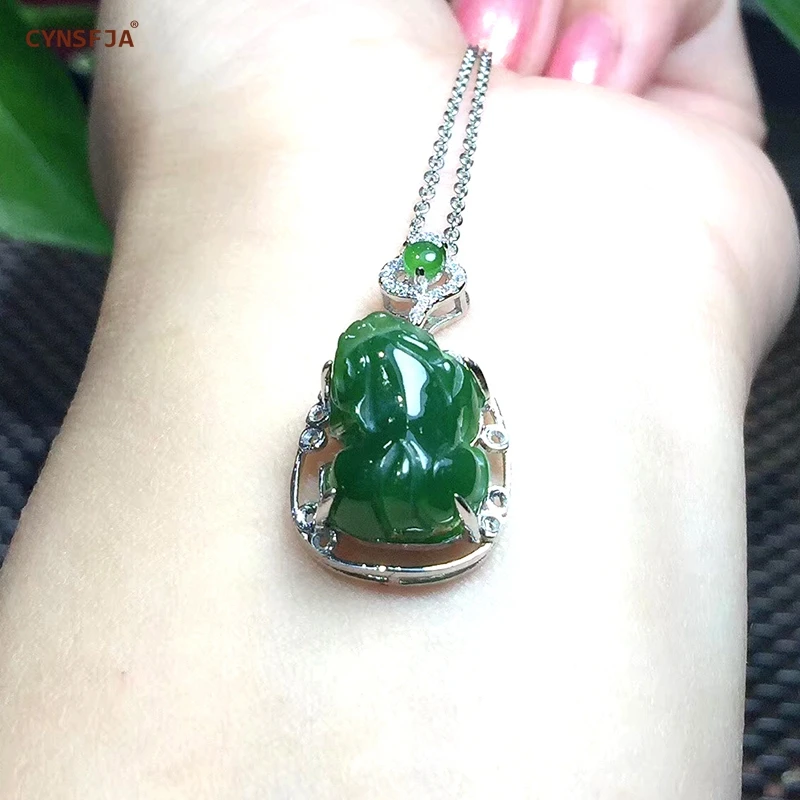 CYNSFJA Реал Certified(Hetian) нефрита Jade Jasper 925 пробы серебряные амулеты Pixiu зеленый нефритовый кулон ручной работы, лучший подарок