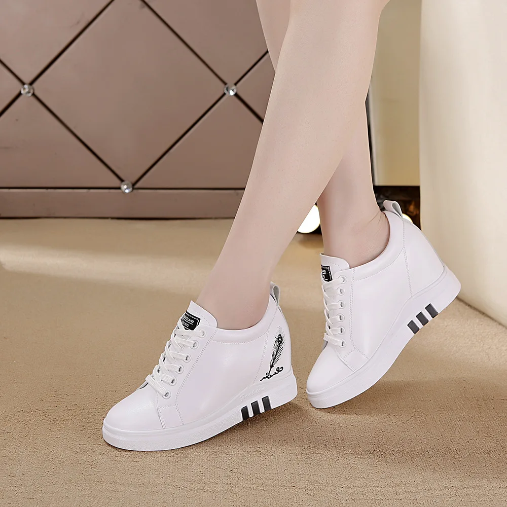 

Genuine Leather Elevator White Shoes Women's 2019 Spring New Style Students Korean-style Versatile Sports Casual Lace-up WOMEN'S