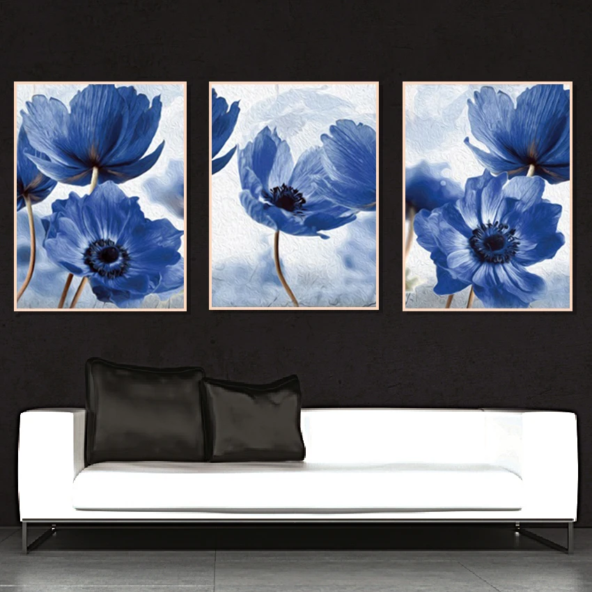 

Nordic Modern Style Beautiful Blue Flowers Posters Home Decor Minimalism Canvas Painting Print Wall Picture For Living Room