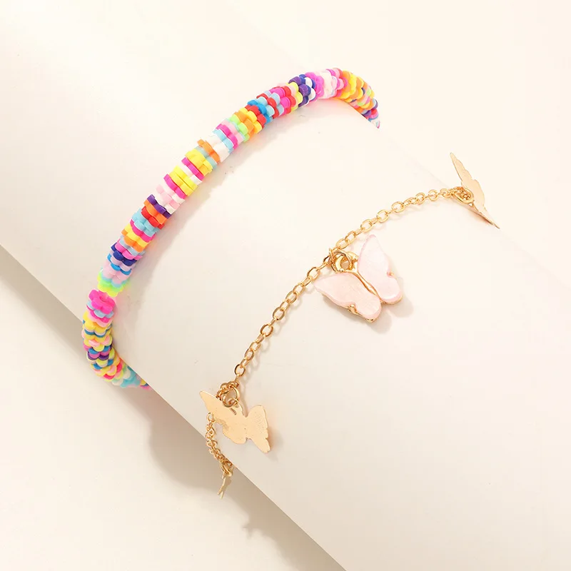2 Pcs/set Handmade Polymer Clay Anklet For Women Boho Butterfly Star Pendant Tassel Chain Ankle Bracelet Femme Halhal Jewelry 2 Pcs/set Handmade Polymer Clay Anklet For Women Boho Butterfly Star Pendant Tassel Chain Ankle Bracelet Femme Halhal Jewelry