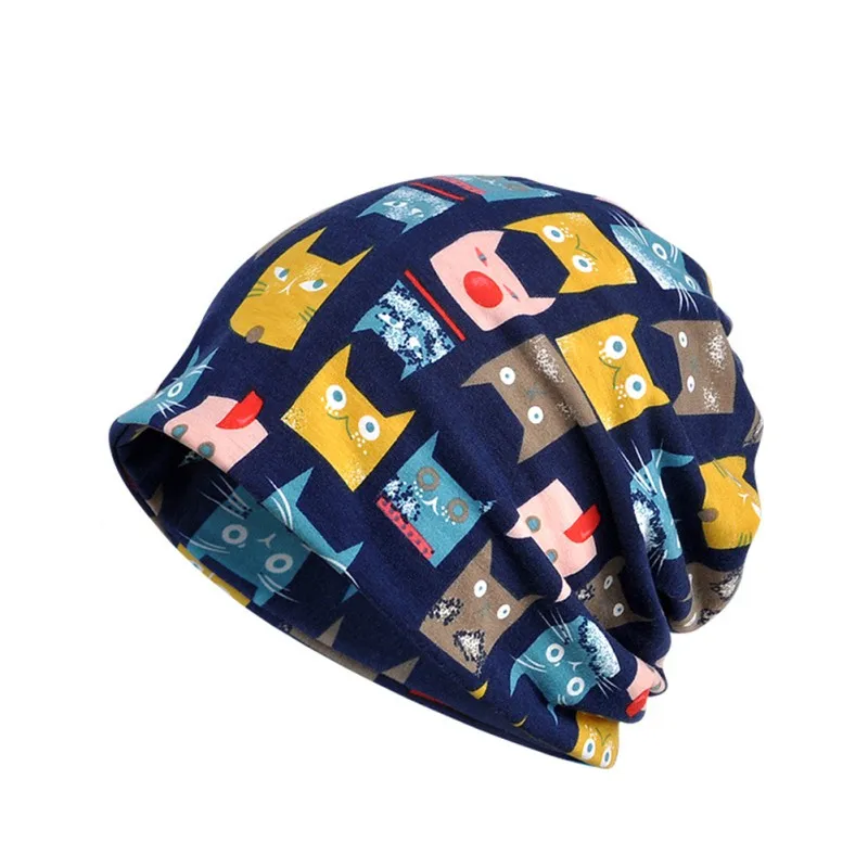 Осенне-зимняя Кепка для бега, шарф, простой стиль, с рисунком кота, дышащая эластичная шапка, теплая шапка для шеи, походные шляпы для путешествий - Цвет: BL
