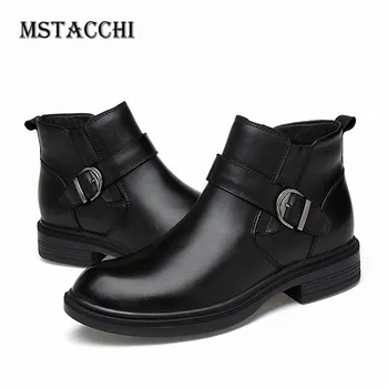 

MStacchi Fashion Retro Solid Color Genuine Leather Mid-Top Men's Casual Shoes Pointed Toe Non-Slip Slip-on Vulcanized Shoes 2020