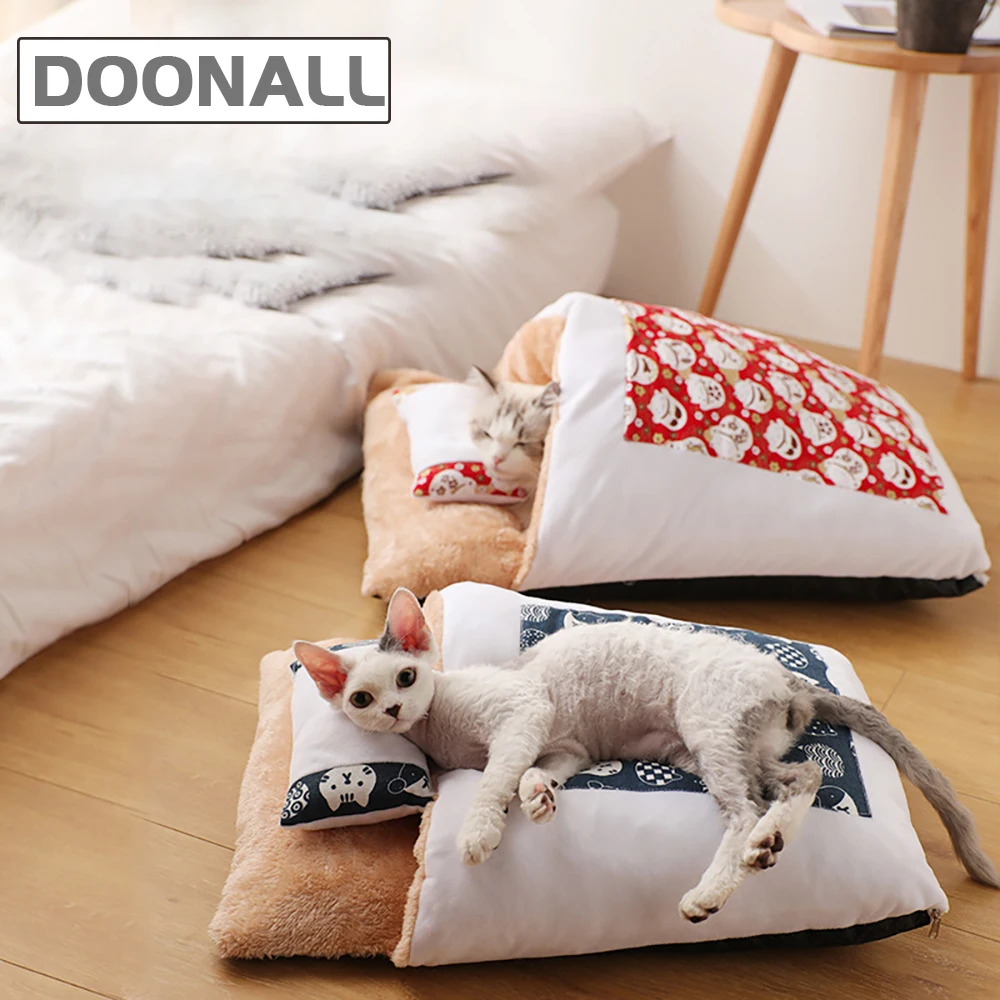 Doonall Stylish Cat Dog Nest Bed Pet Sleeping Bag Warming Foldable Pet Cave for Winter - Tent Self